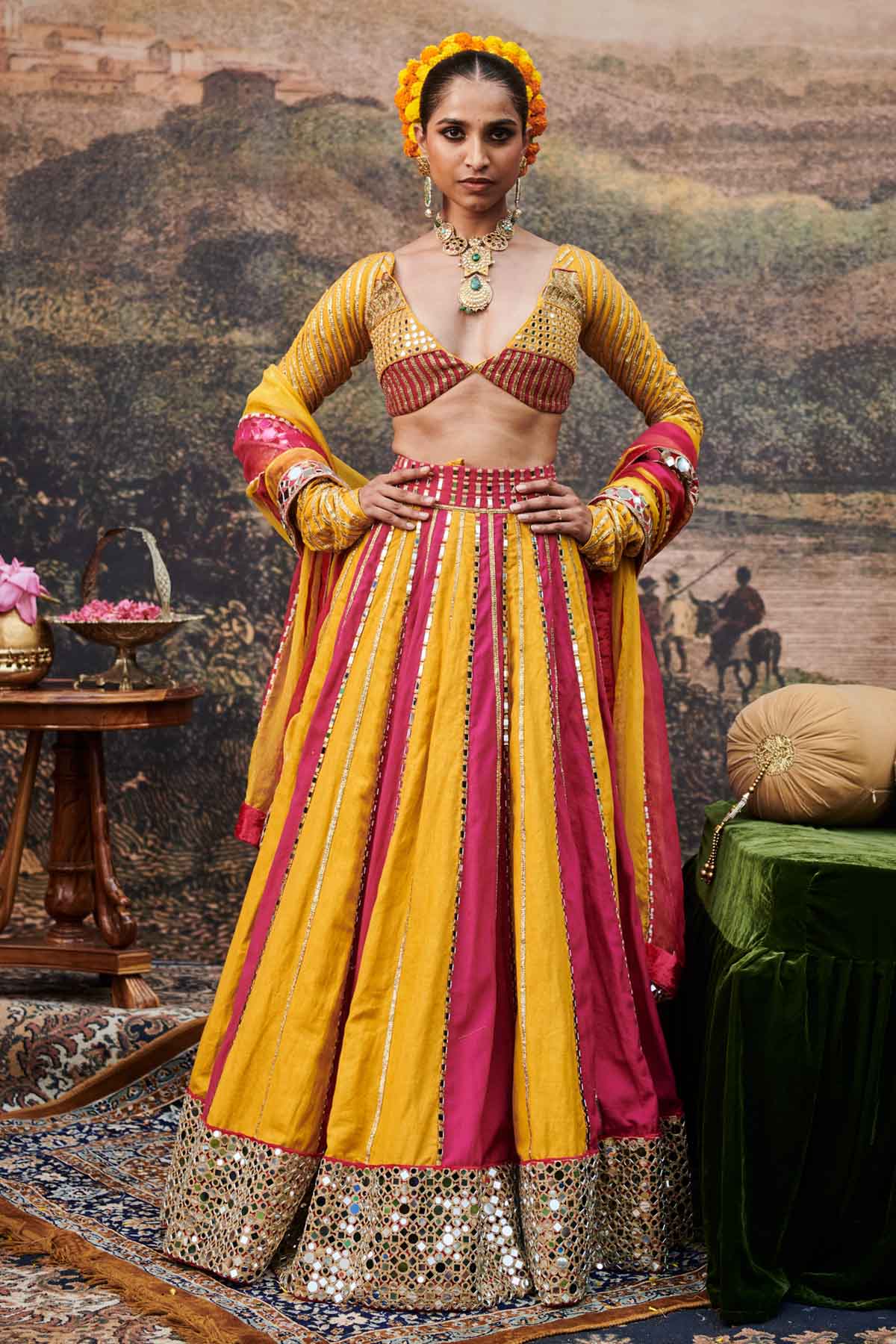 Buy ITRH, Designer Colorblock Gota Work Lehenga Set Online